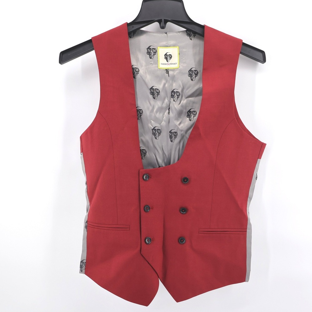 Noose & Monkey Ellroy Super Skinny DB Waistcoat Raspberry Vest Mens 40R